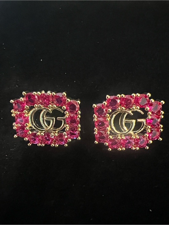 Gucci Jewelry - Gucci Gold Double G Earrings with Pink Crystals